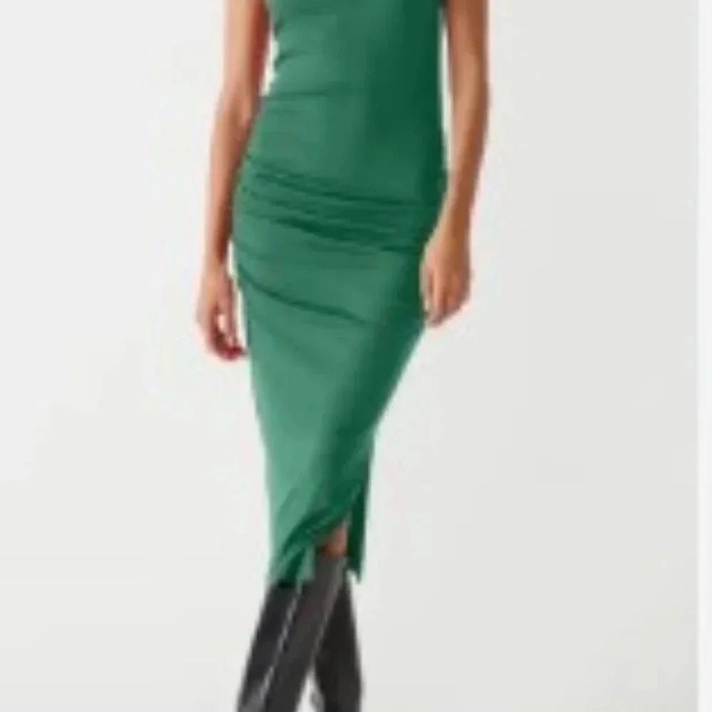 Michael Stars Women's Side-Ruched Ultra Rib Midi Dress - Scoop Neck, Size XLP - Picture 3 of 15